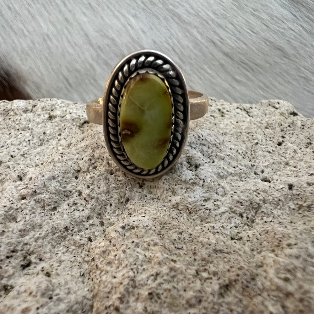 ❤️ Palomino Variscite Navajo Style Matte Sterling Silver Ring Adjustable Size